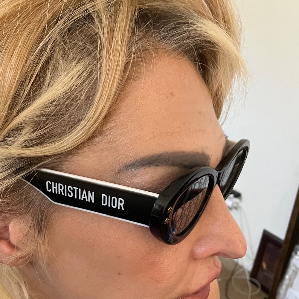 Dior Black Oval Sunglasses with Signature Printed Lenses Black